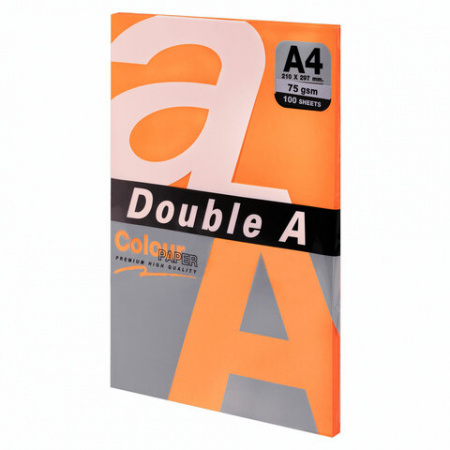 Бумага цветная DOUBLE A, А4, 75 г/м2, 100 л., ярко-оранжевая