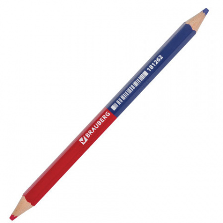 Карандаш двухцветный, красно-синий, утолщённый, BRAUBERG, заточенный, грифель 4,0 мм, 181262